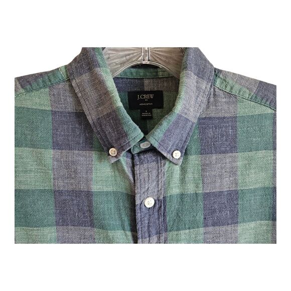 J. CREW Men's S Homespun Shirt Blue Green Check Button Up Long Sleeve Cotton - Picture 4 of 9
